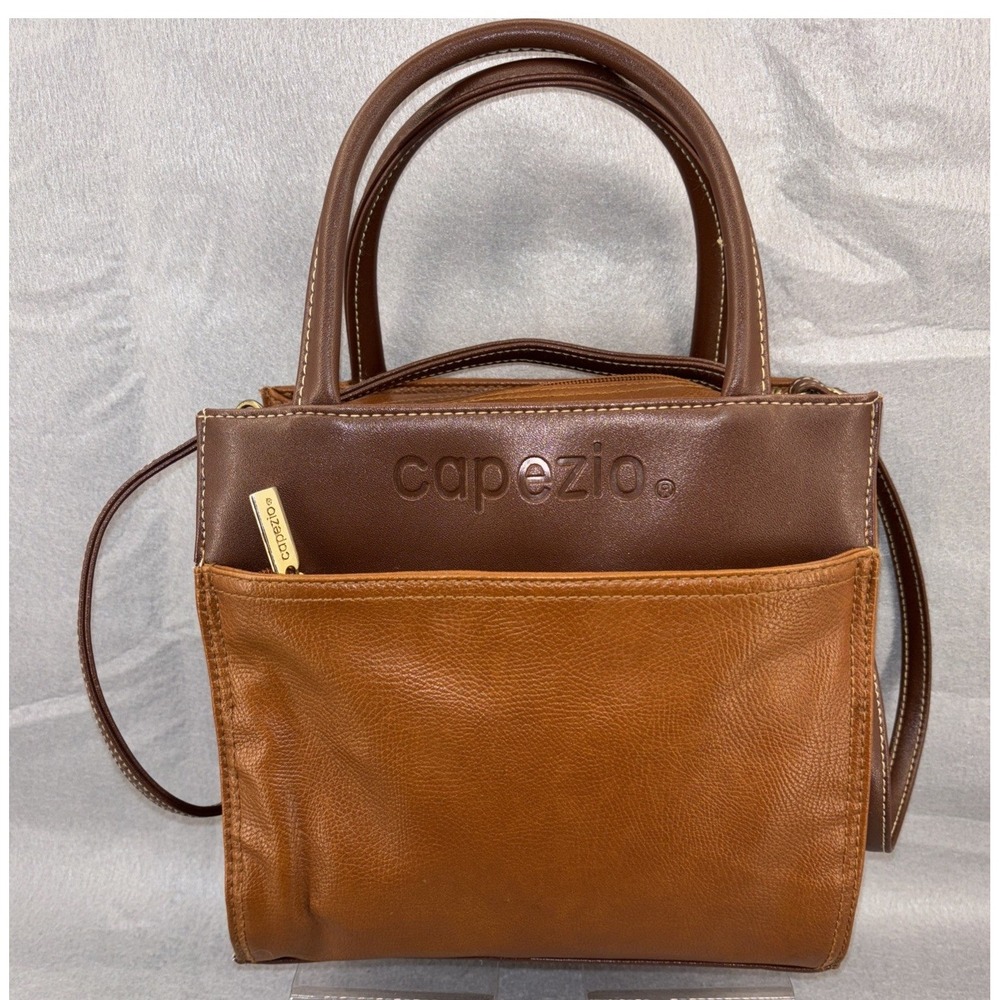 Vintage Capezio Double Top Handle Crossbody Purse Square 2 Tone Faux Leather